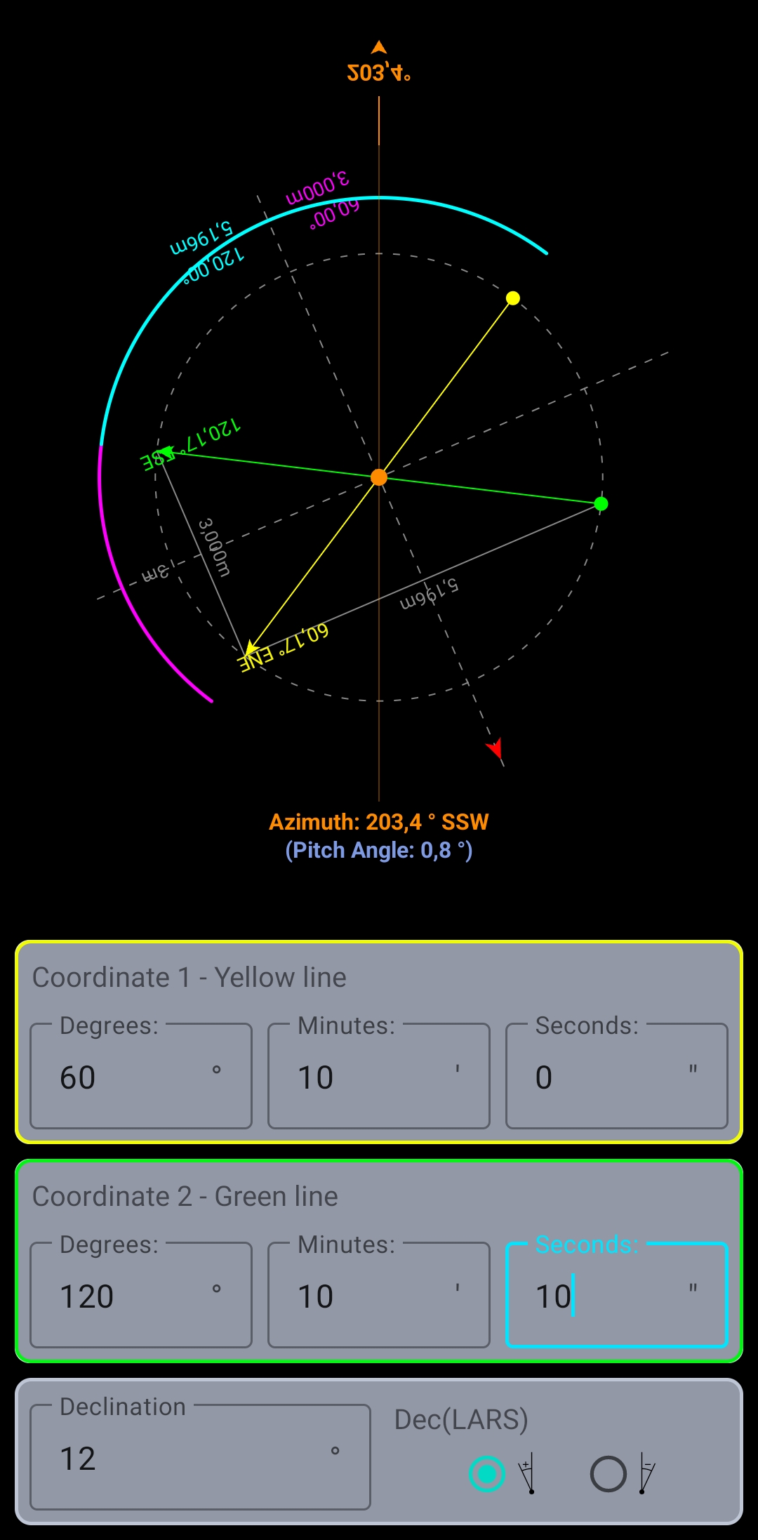 Bearing Angle Feature Screen
