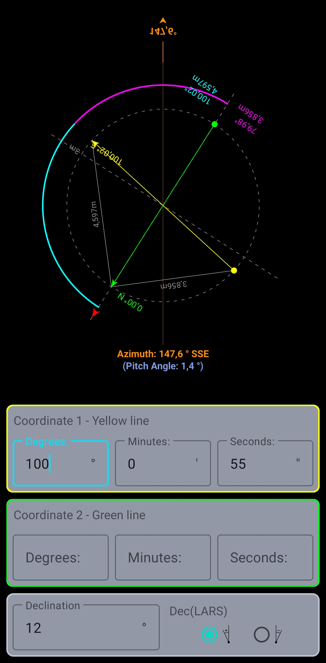 Bearing Angle Settings Screen